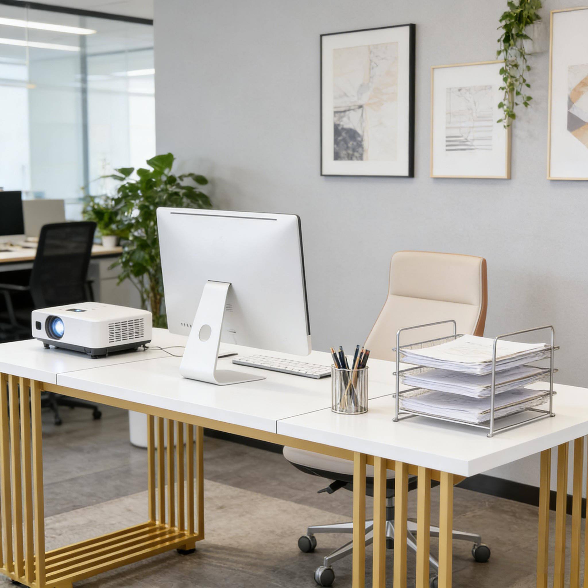 Back. Forest'nSky - Elegant Executive Computer Desk with Premium Design for Functional Home Office,White - White.