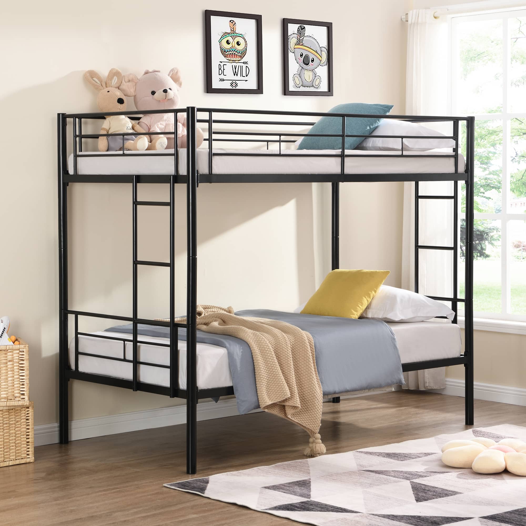 GOODSILO - Sturdy Metal Bunk Bed with Safe Stairs and Space-Saving Design for Modern Bedrooms - Black