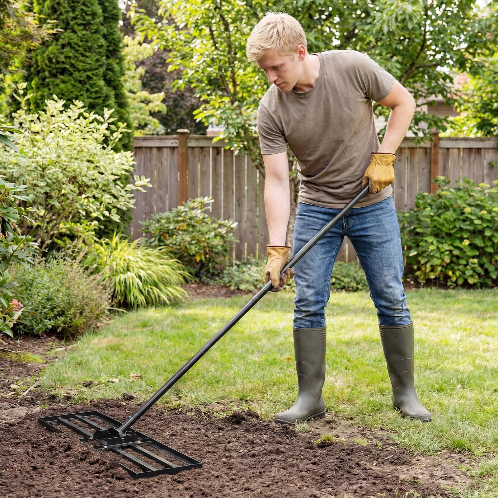 Alt View 3. Gymax - Gymax Lawn Leveling Rake 30'' x 10'' Heavy Duty Lawn Level Tool for Soil w/67'' Handle Black - Black.