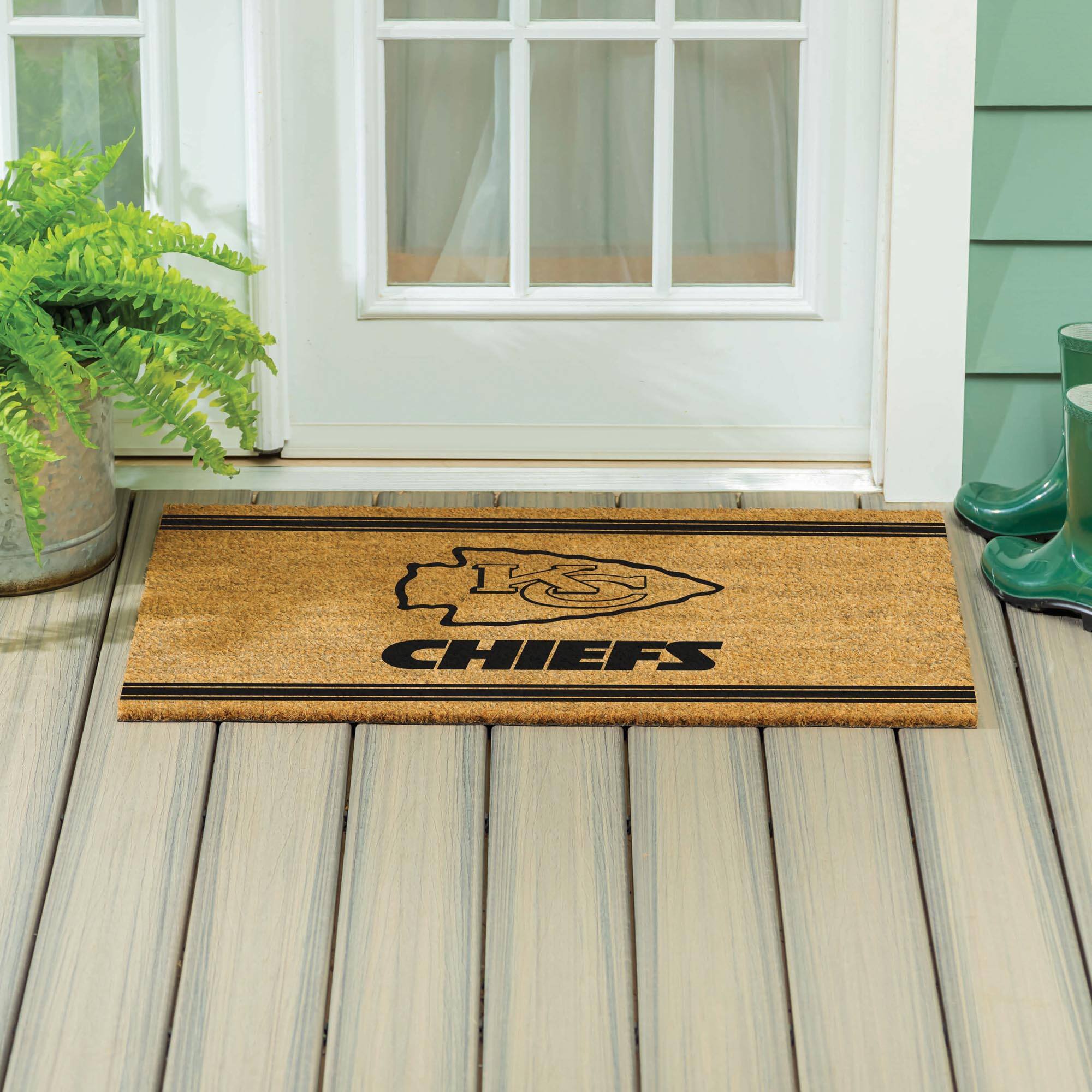 Alt View 3. Evergreen Enterprises - Kansas City Chiefs 24" x 36" Outdoor Monochrome Team Logo Coir Mat - Brown.