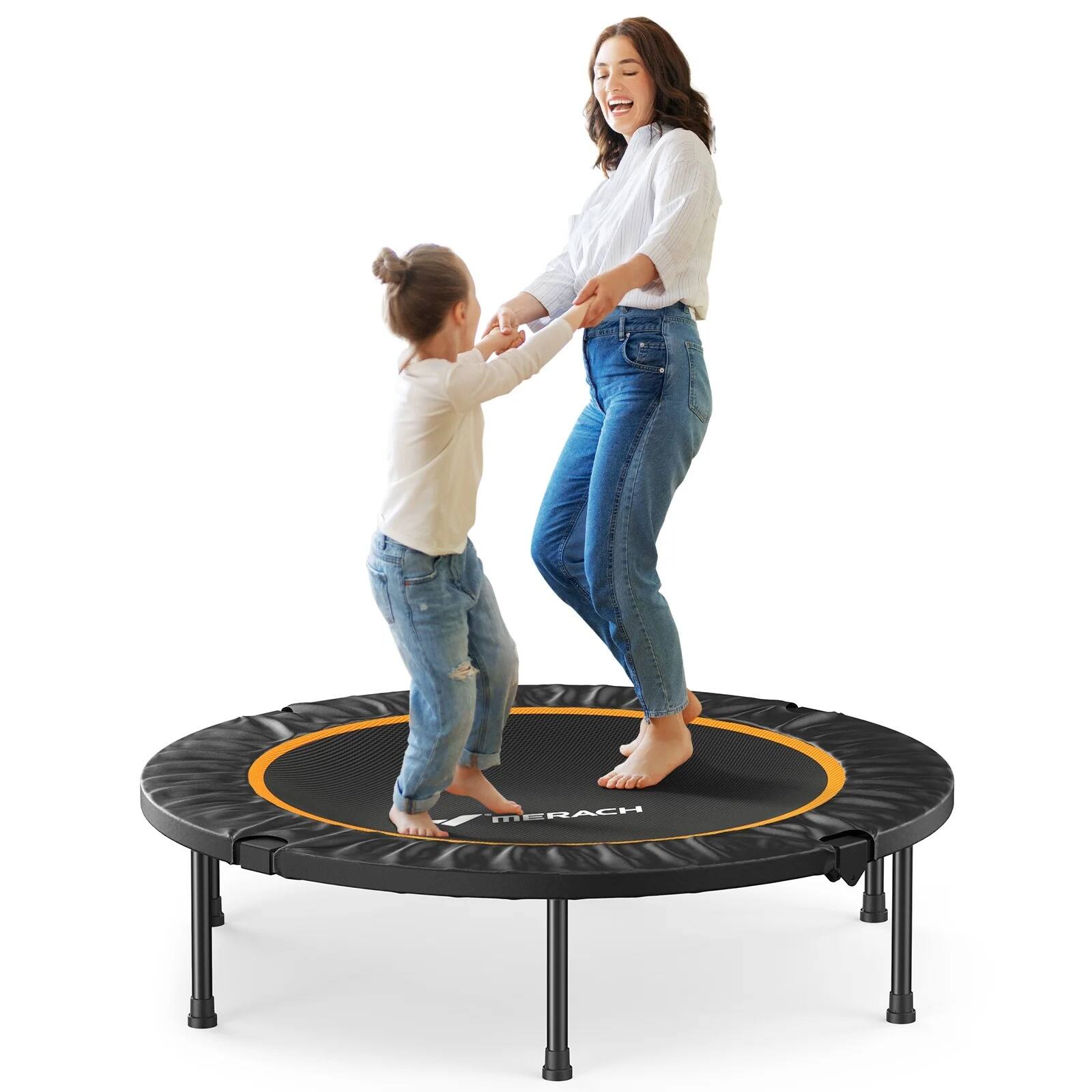 Left. MERACH - MERACH 48" Mini Trampoline for Adults & Kids, Indoor/Outdoor Rebounder Trampoline, Compact Fitness Exercise Trampoline - 48''.