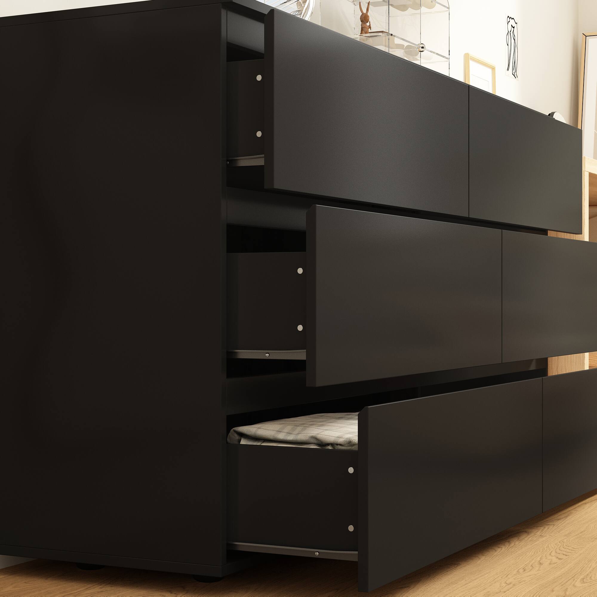 Alt View 4. FUFU & GAGA - FUFU&GAGA 6 - Drawer Horizontal Dresser – Black, Multi - Room Storage Solution - Black.