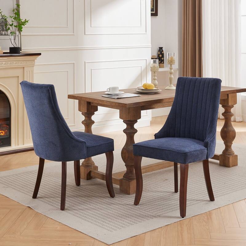 Alt View 4. HTUTWOO - Linen Dining Chairs with High Back & Curved Solid Wood Legs, Set of 2 for Dining Room, Kitchen, Home Use for Families - Blue.