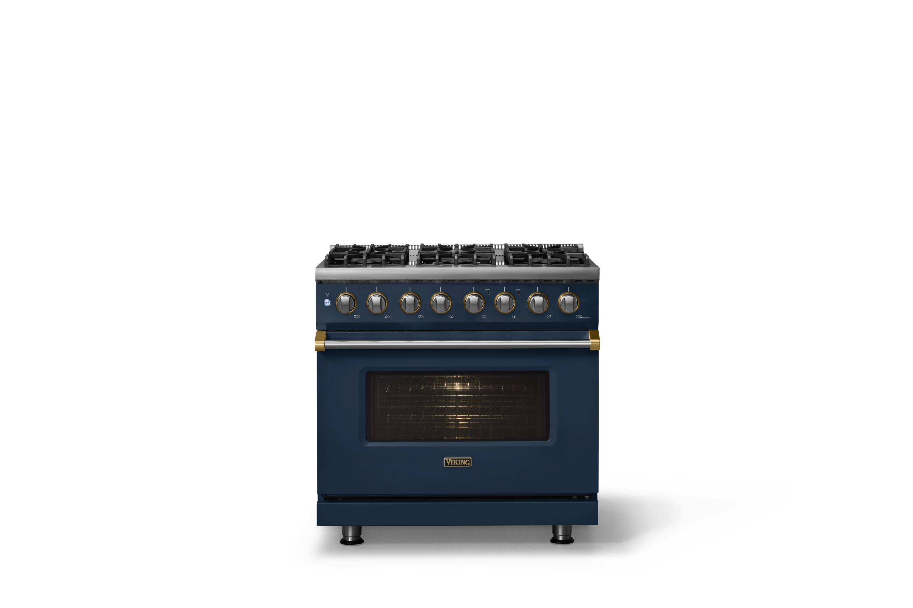 Alt View 1. Viking - Pro 5 Series 5.6 Cu. Ft. Freestanding Sealed 6 Burner DF Convection Range - Slate Blue w. Brushed Brass Trim - Slate Blue.