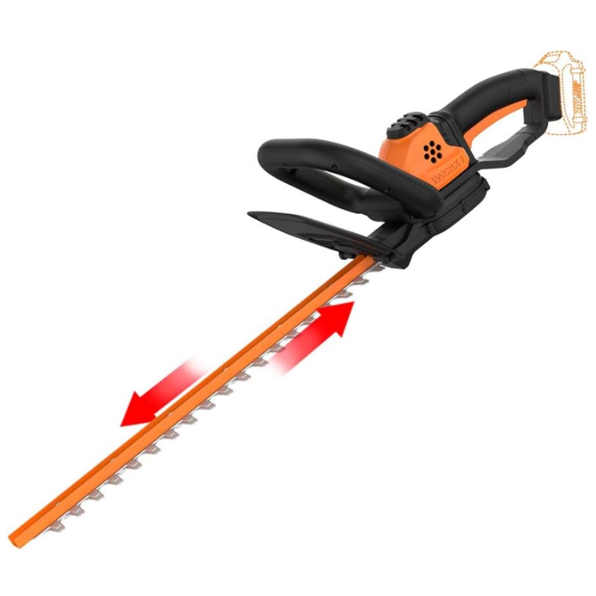 Angle. WORX - Worx WG261.9 20V Power Share 22" Cordless Hedge Trimmer - Tool Only - Orange.
