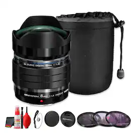 Bundle - OM System - M.Zuiko Digital ED 8mm f/1.8 Fisheye PRO Lens Micro Four Thirds() - Black