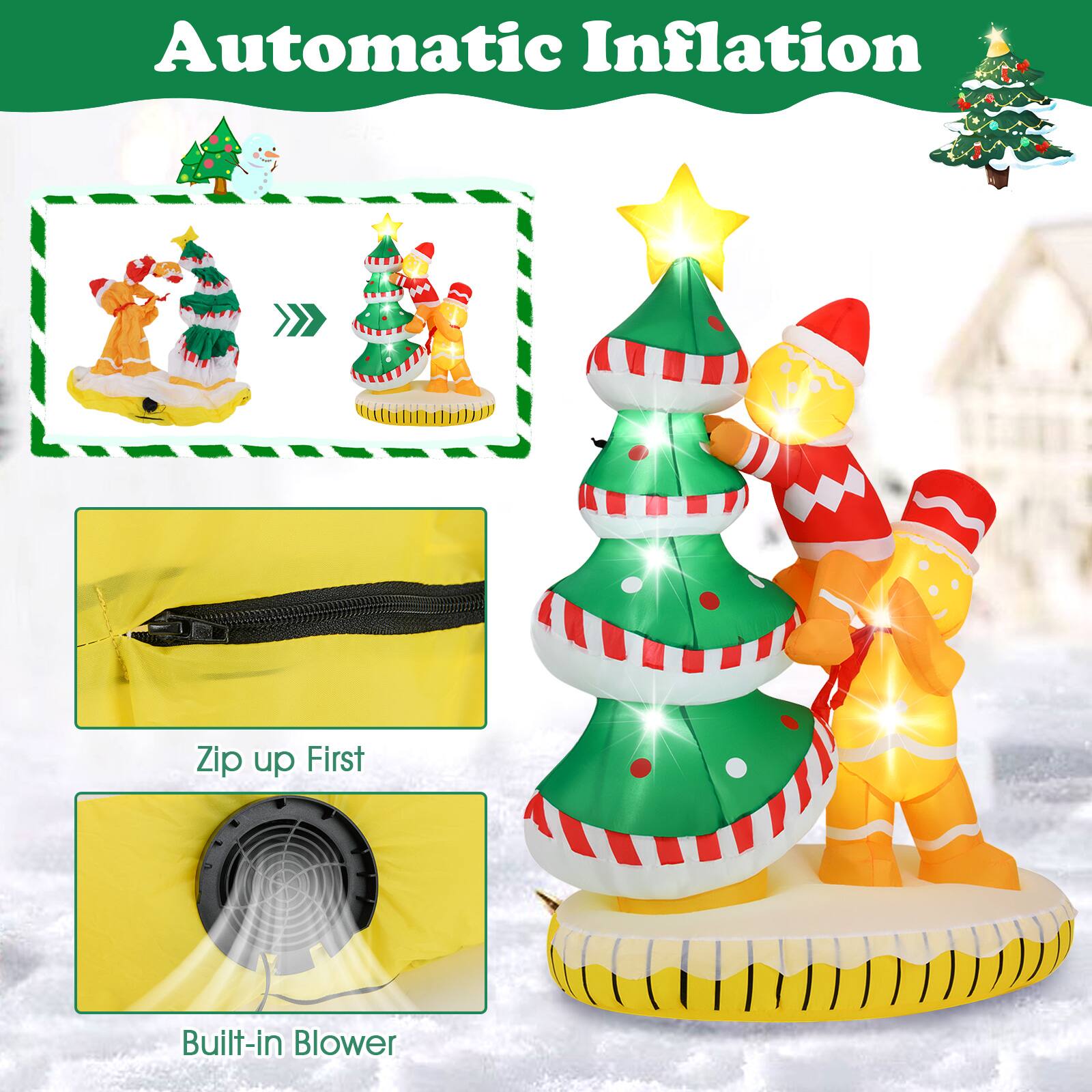 Automatic Inflation

Zip up First

Built-in Blower