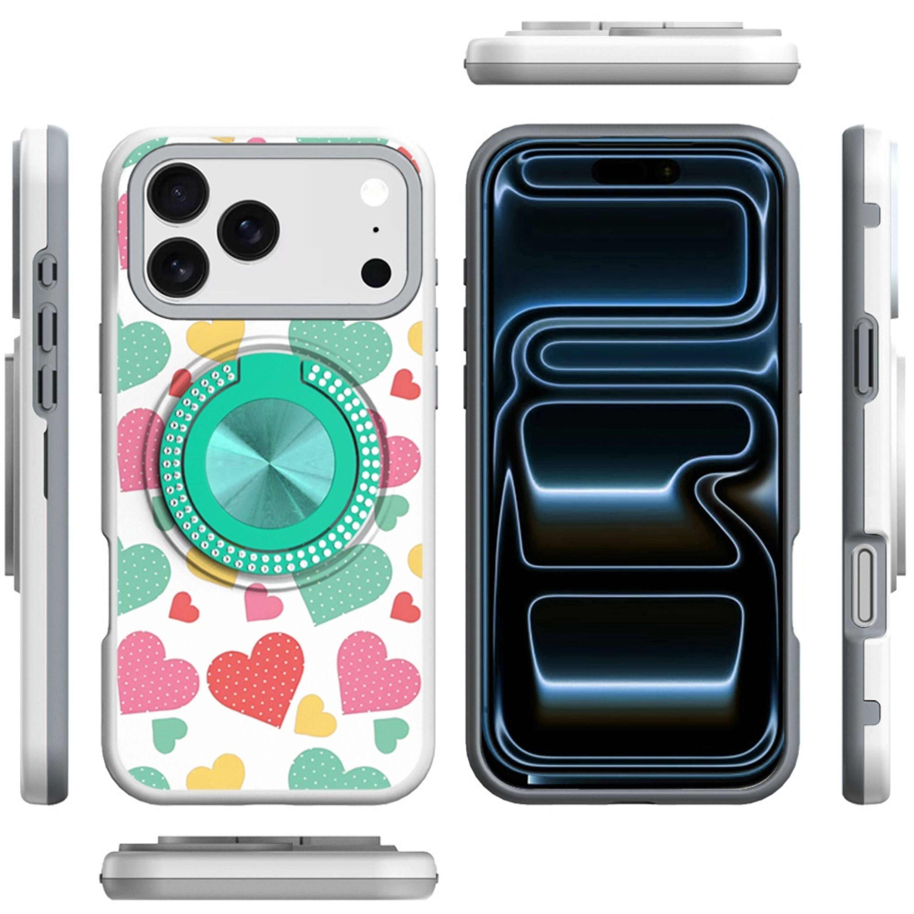 Left. Kitcheniva - Luxury Printed Case With Tempered Glass For iPhone 17 Pro Max Pastel Hearts - Multicolor.