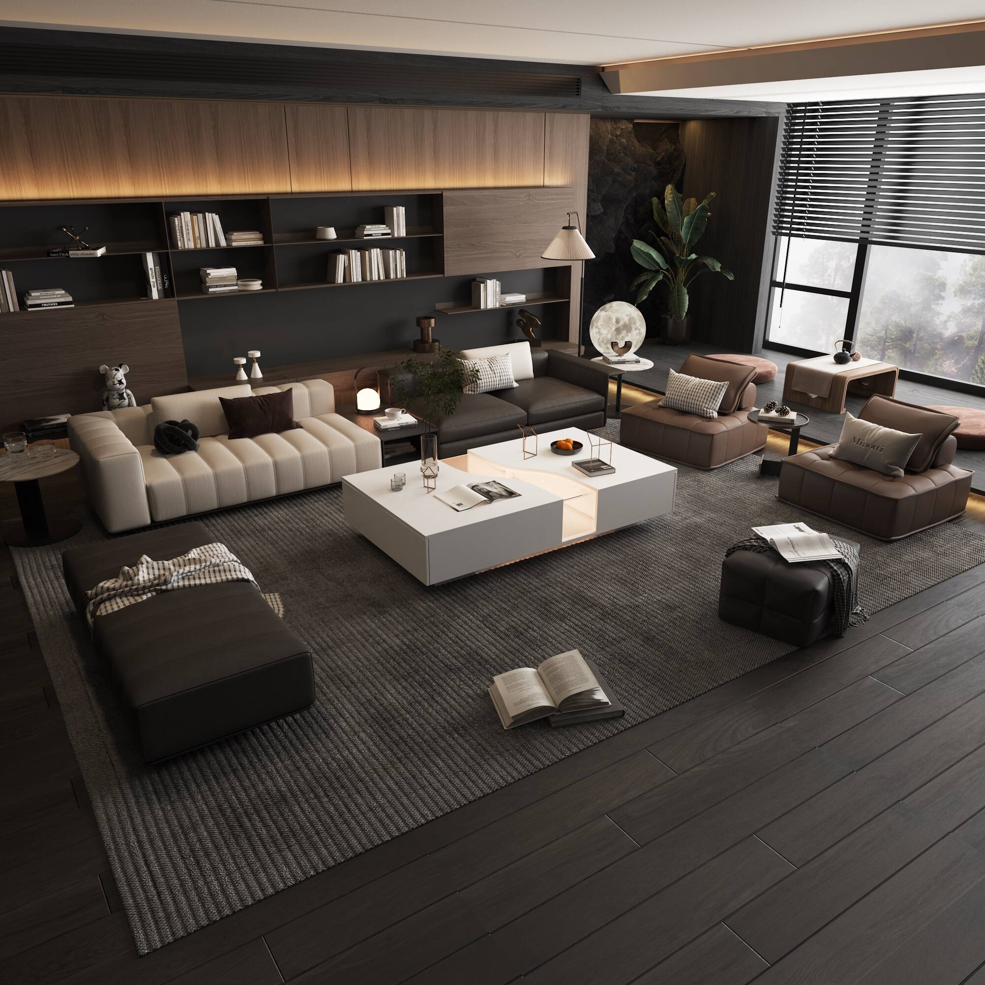 Alt View 1. FUFU & GAGA - Modern Irregular Coffee Table with LED Ambient Lighting, Hidden Drawers and Open Storage for Living Room - White.