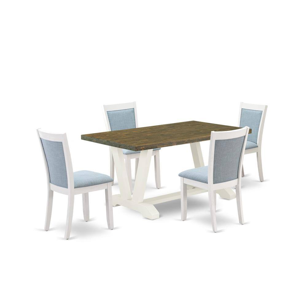 Alt View 4. East West Furniture - V076MZ015-5 5-Piece Modern Dining Set Consists of a Dining Table and 4 Baby Blue Parson Chairs - Wire Brushed Linen - Multi-Color.
