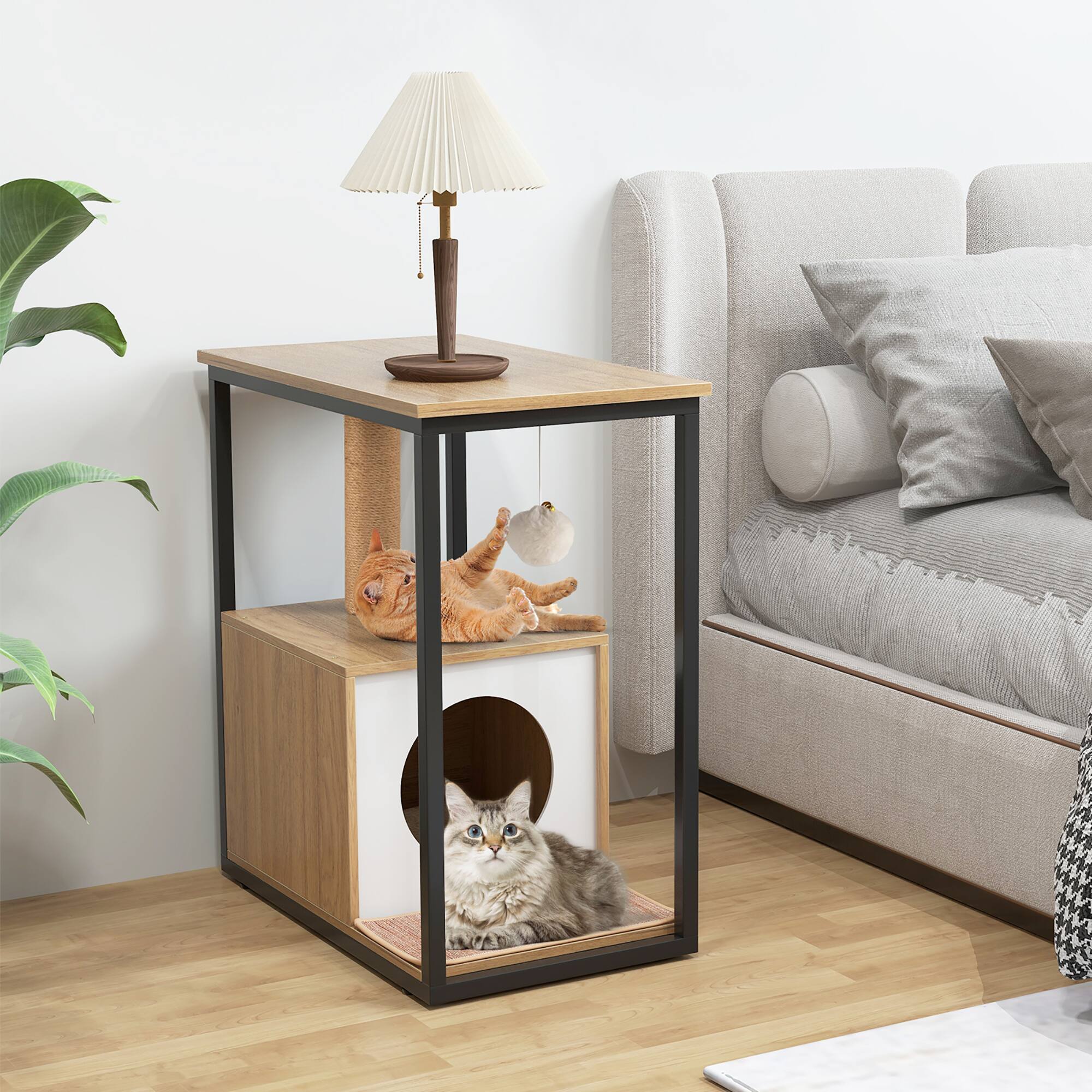 Alt View 3. Gymax - Gymax Cat Furniture End Table w/ Scratching Post Removable Scratching Mat Living Room - Natural.