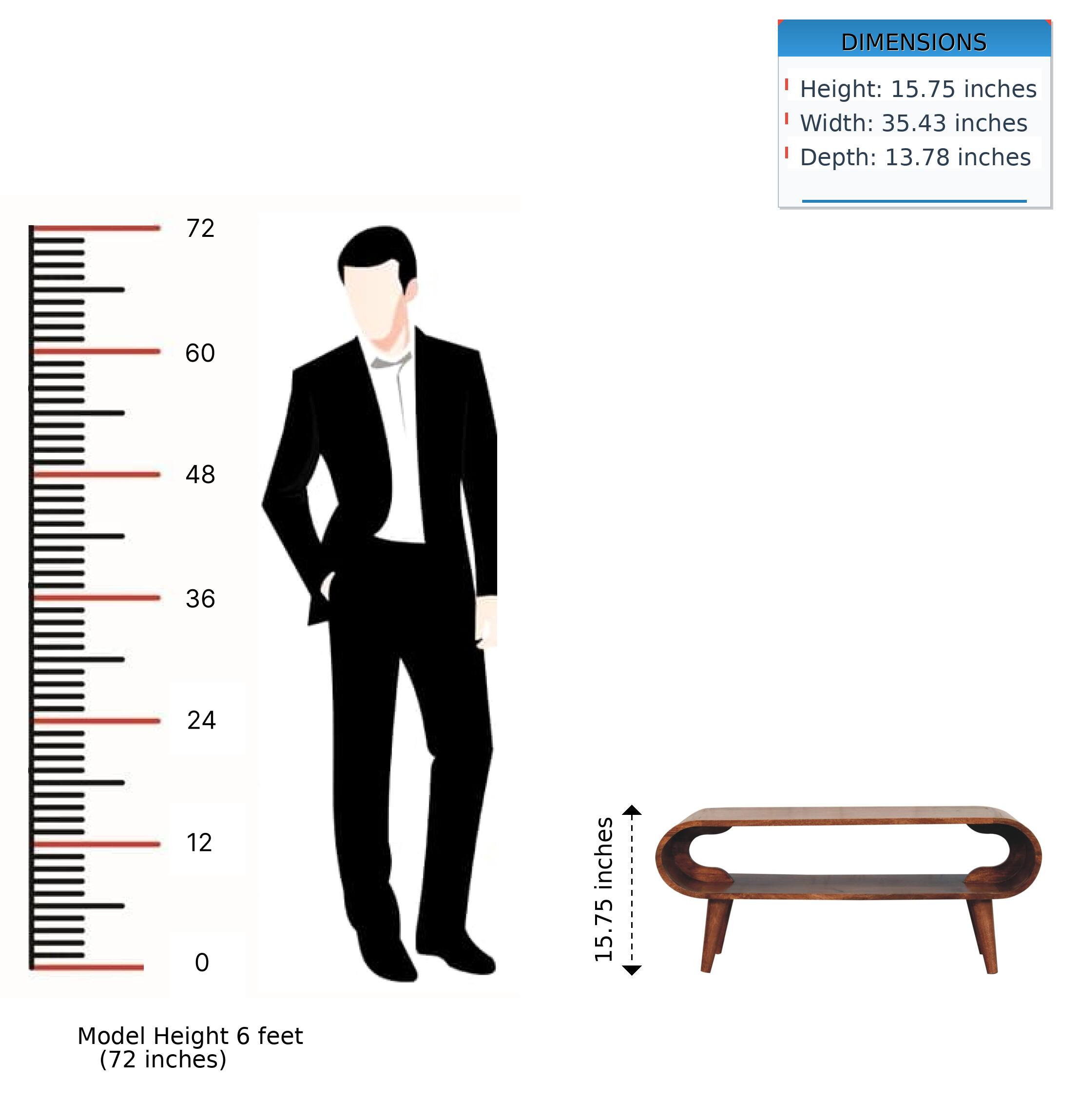 DIMENSIONS  
Height: 15.75 inches  
Width: 35.43 inches  
Depth: 13.78 inches  

72  
60  
48  
36  
24  
12  
0 inches  

Model Height 6 feet (72 inches)
