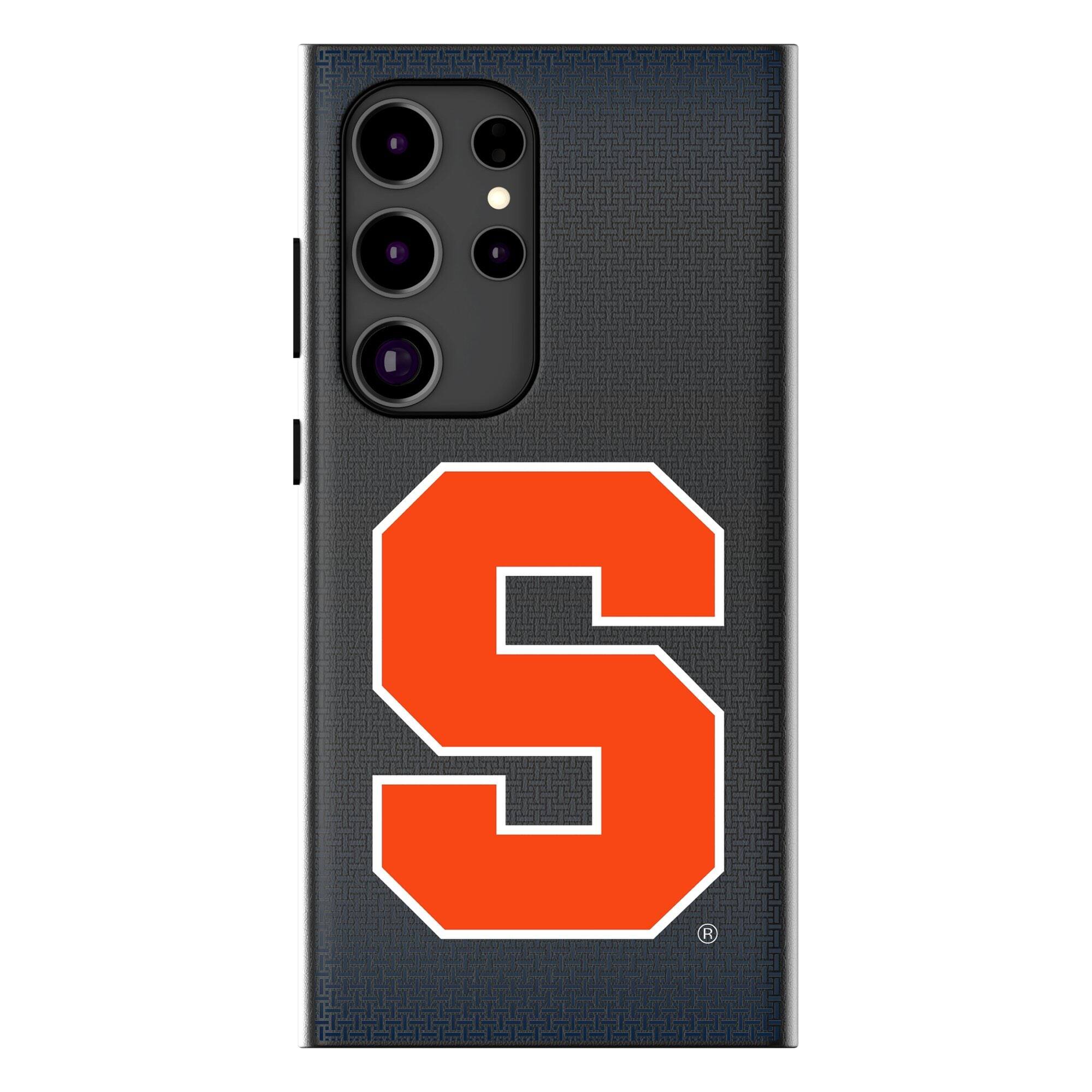 Front. Keyscaper - Syracuse Orange Linen Galaxy Magnetic Bump Case - S25 Ultra - Black.
