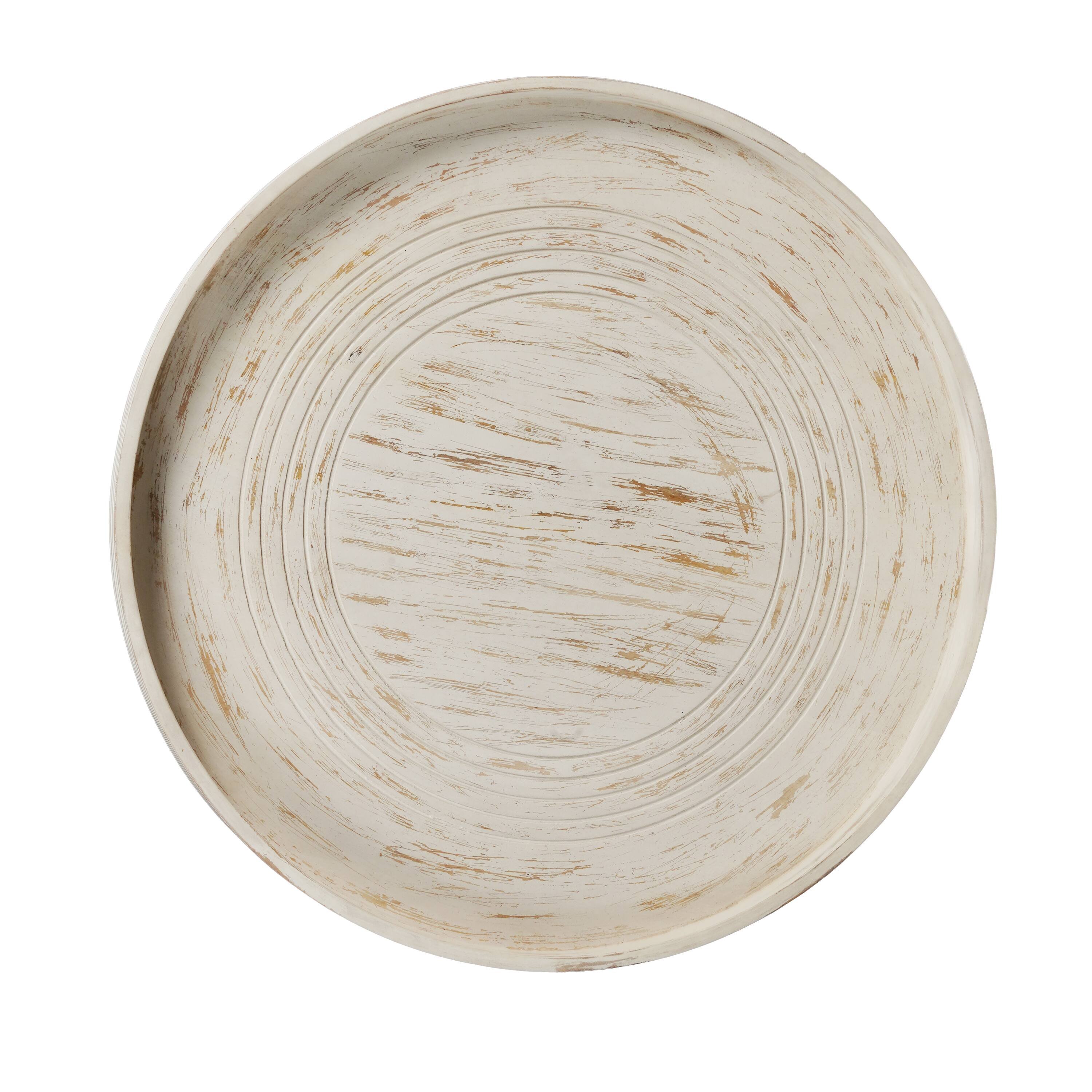 Alt View 4. Manhattan Lane - 33 Inch Coffee Table, Solid Mango Wood, Handcrafted Round Grooved Raised Edge - White.