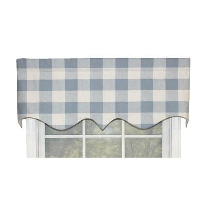 Front. RLF Home - RLF Home Grande Check Regal Style 3" Rod Pocket Valance 50" x 17" Blue - Blue.