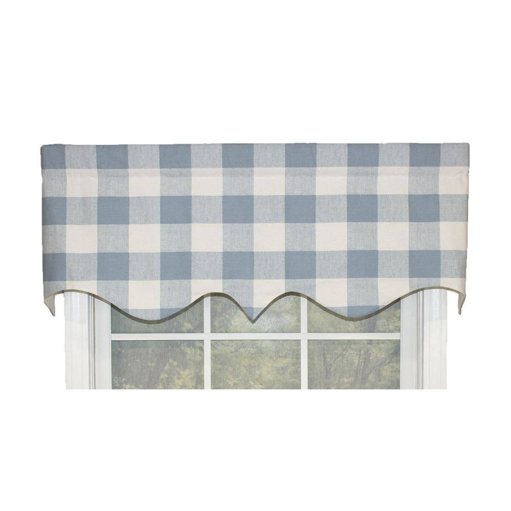 Front. RLF Home - RLF Home Grande Check Regal Style 3" Rod Pocket Valance 50" x 17" Blue - Blue.