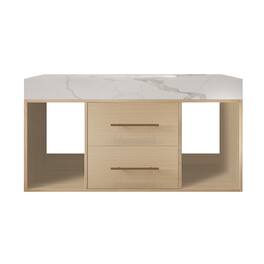 Boyel Living - 39.4 In Floating Bathroom Vanity Oval Ceramic Sink Solid Soft Close Drawers - Wood