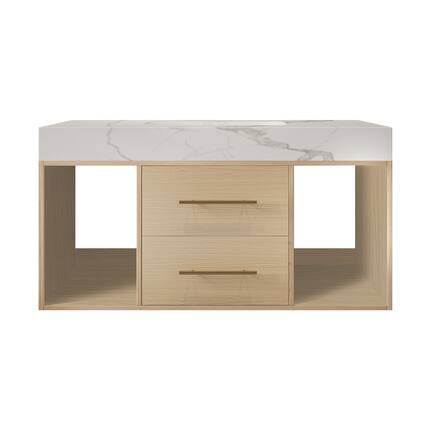Front. Boyel Living - 39.4 In Floating Bathroom Vanity Oval Ceramic Sink Solid Wood Soft Close Drawers - Wood.