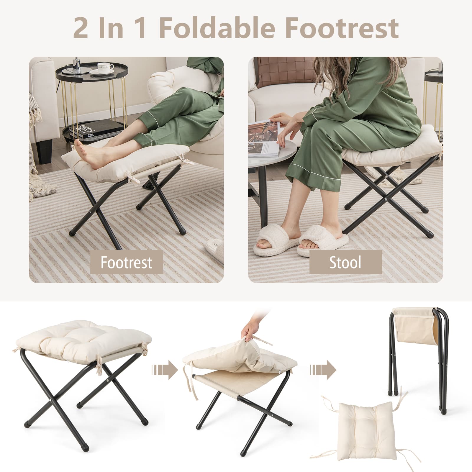 2 In 1 Foldable Footrest 2 Footrest Stool