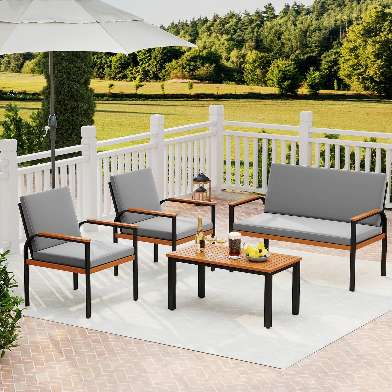 Alt View 9. Costway - Costway 4 Piece Patio Furniture Set with Coffee Table, Loveseat & 2 Single Chairs for Porch - Gray.