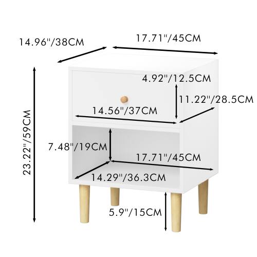 14.96"/38CM  
17.71"/45CM  
4.92"/12.5CM  
11.22"/28.5CM  
14.56"/37CM  
23.22"/59CM  
7.48"/19CM  
17.71"/45CM  
14.29"/36.3CM  
5.9"/15CM