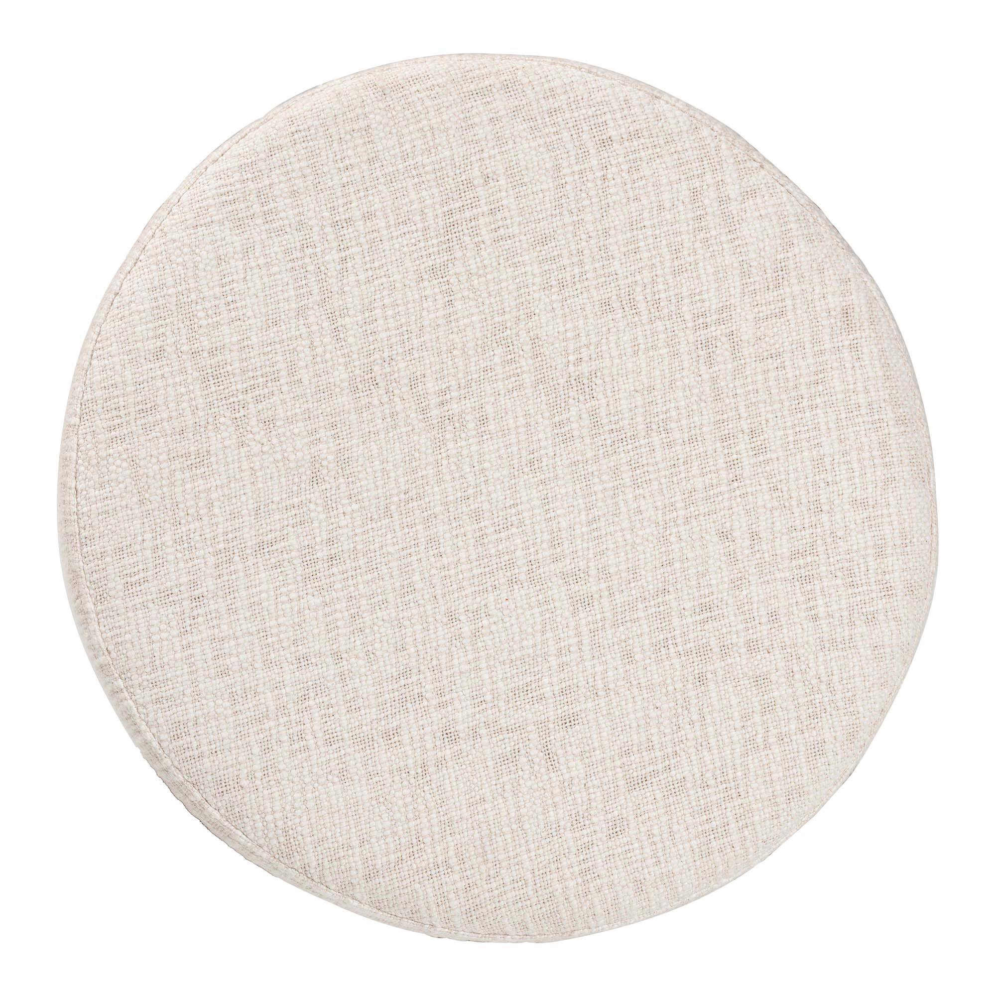 Back. Baxton Studio - Whitfield Round Fabric Ottoman Stool - Modern Accent Seating or Footstool with Upholstered Cushion and Mango Wood Frame - Ivory/Walnut Brown.