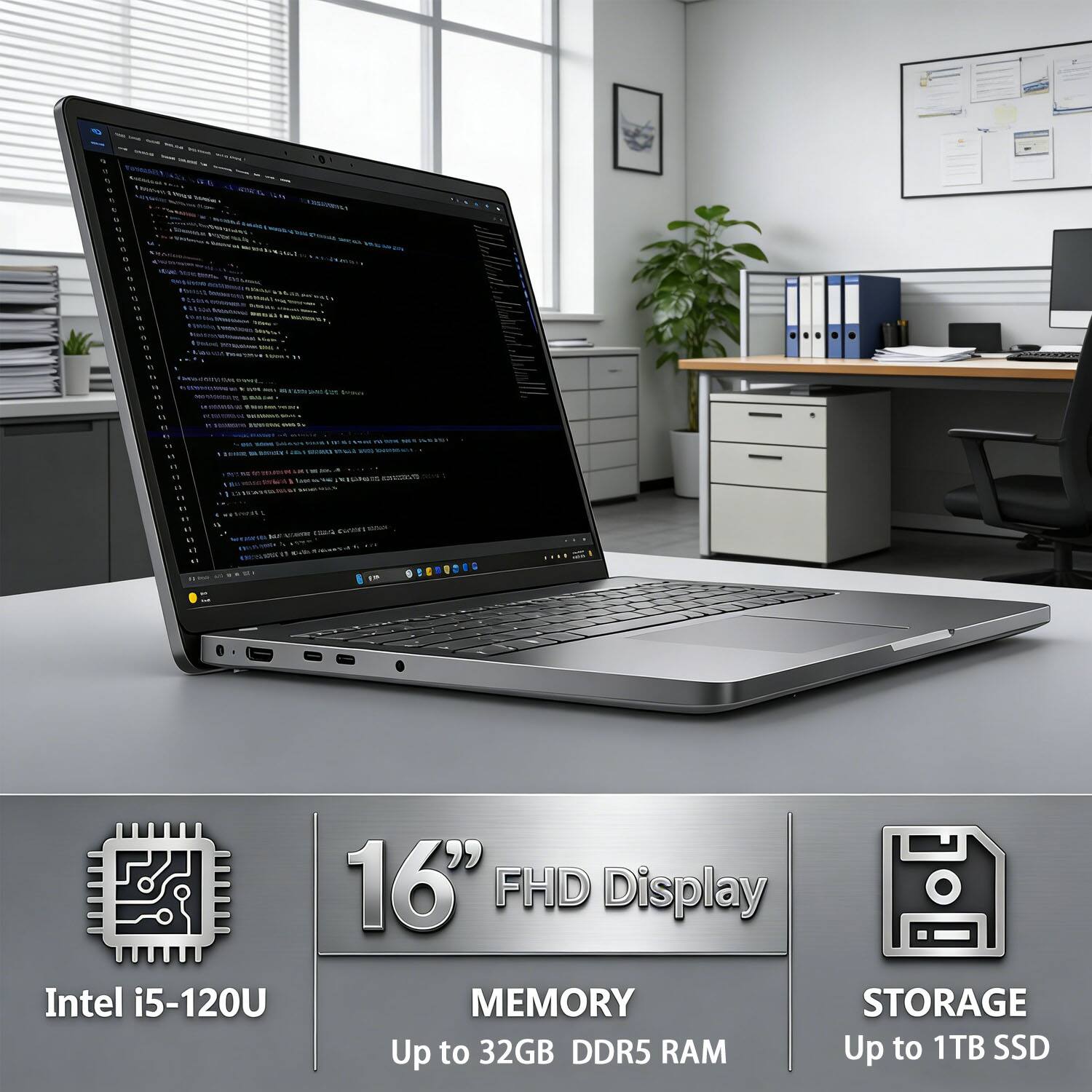 16" FHD Display  
Intel i5-120U  
MEMORY: Up to 32GB DDR5 RAM  
STORAGE: Up to 1TB SSD