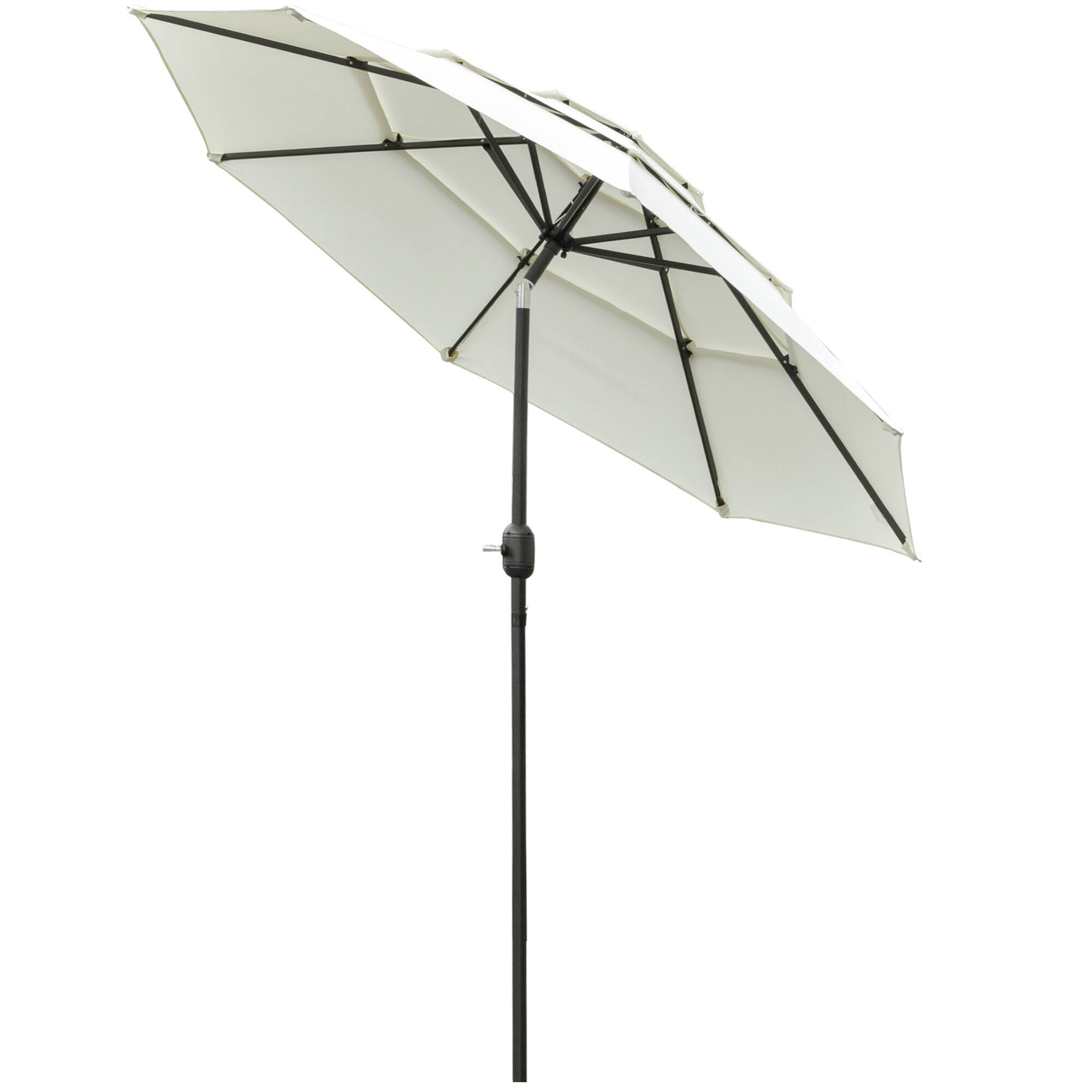 Front. Outsunny - 3 Tiers Patio Umbrella Outdoor Market Umbrella with Crank, Push Button Tilt for Deck - Beige.