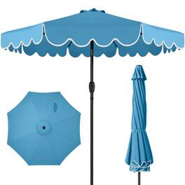 Best Choice Products - 9ft Patio Market Umbrella with Scallop Trim, Fade-Resistant, Crank & Tilt, Wind Vent - Sky Blue