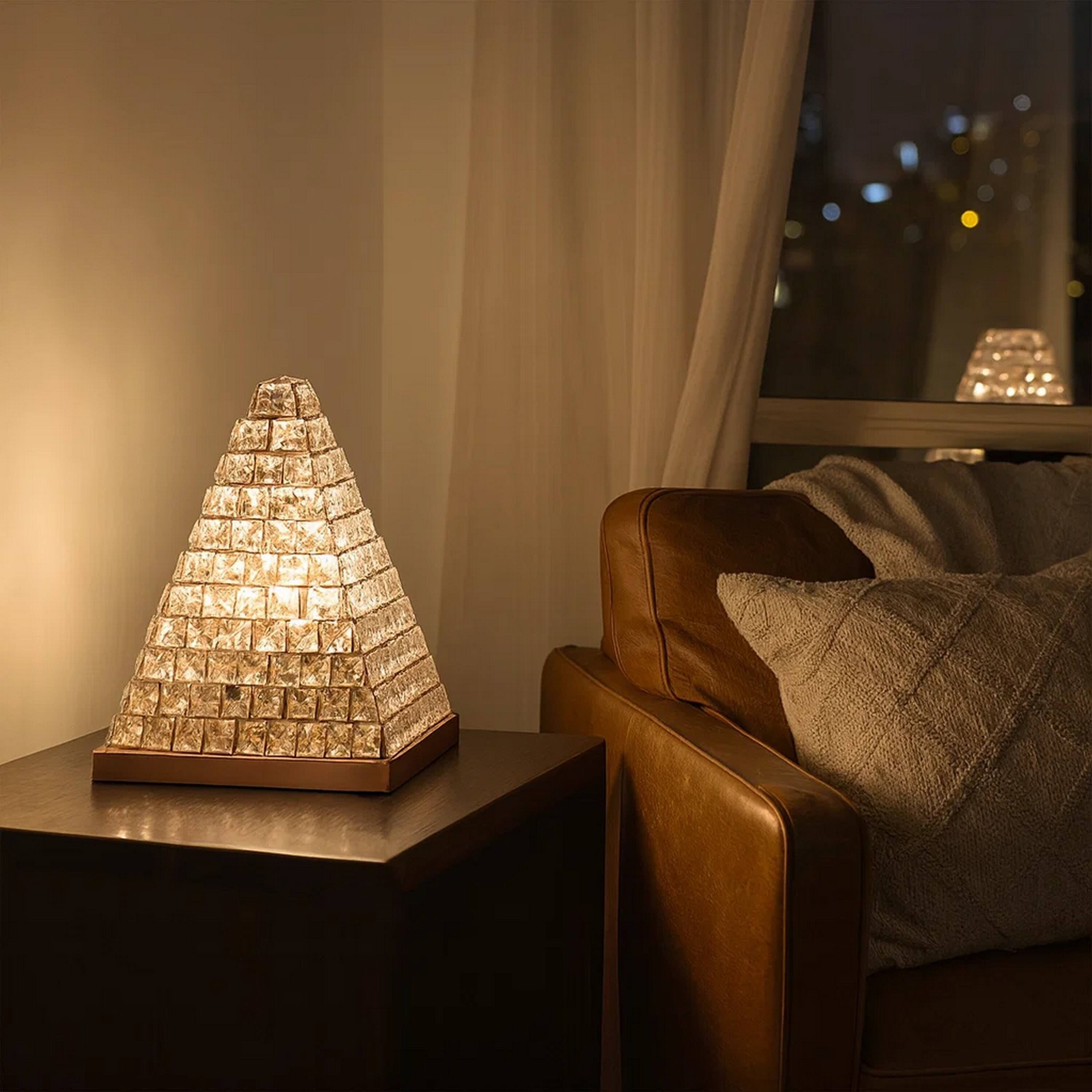 Alt View 2. Manhattan Lane - 14 Inch Table Lamp, Crystal Pyramid Shaped Frame, Stone Studded - Nickel.