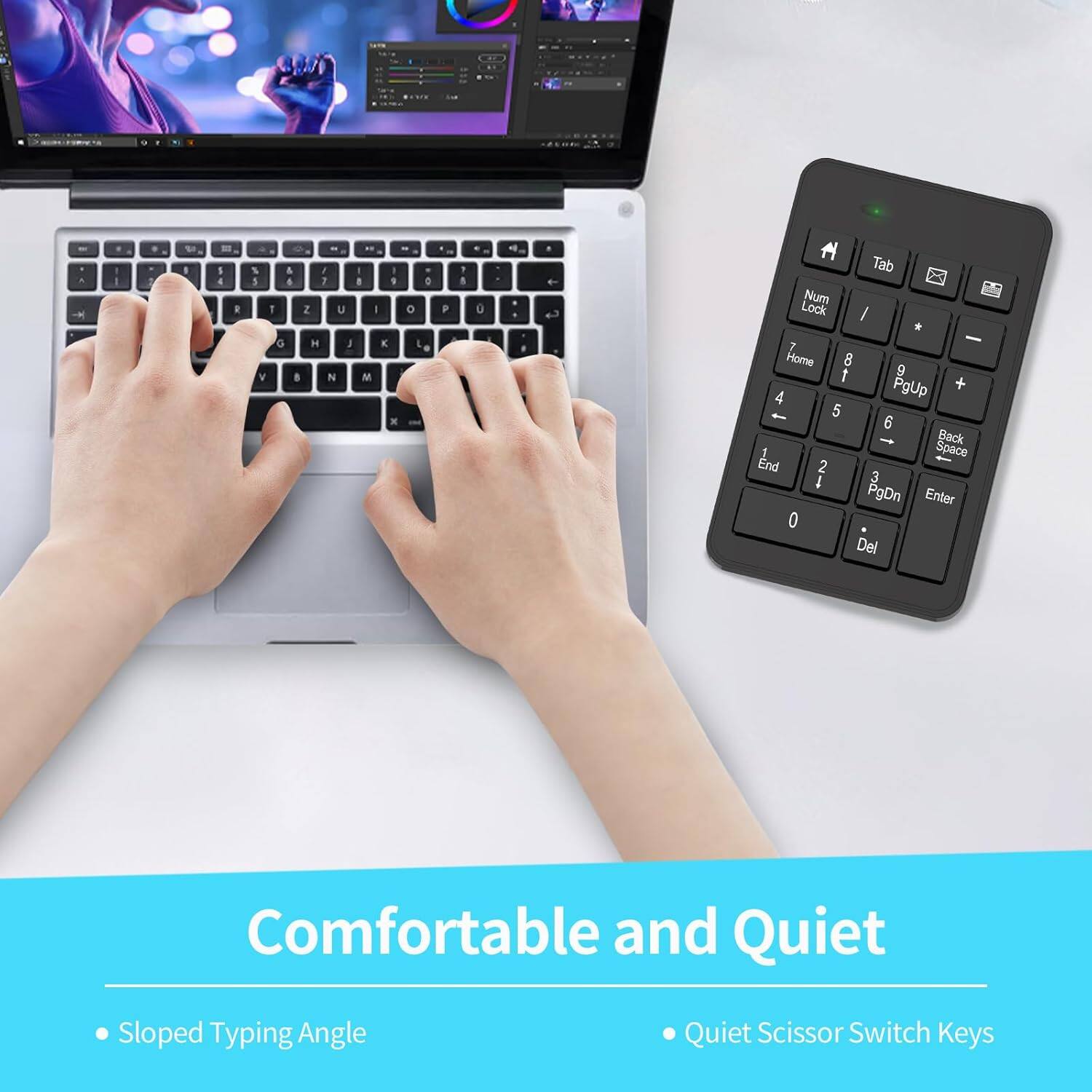 Core Tech Wireless 23 Key Numeric Keypad with USB & Type C Adapter ...