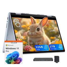 Dell - Inspiron 14" 2K 2-in-1 Touch Laptop,AMD Ryzen 5 8640HS,32GB RAM,1TB SSD+1TB Dock Set,Backlit,Win 11 Pro - Ice Blue
