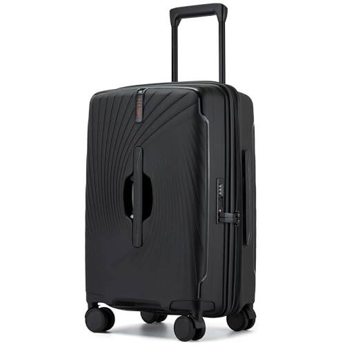 Front. Vulpecula Spade - 20 Inch Expandable Carry on Luggage, Hardside Lightweight Spinner Suitcase TSA Lock, 22x14x9 Airline Approved Hard Shell - Black.