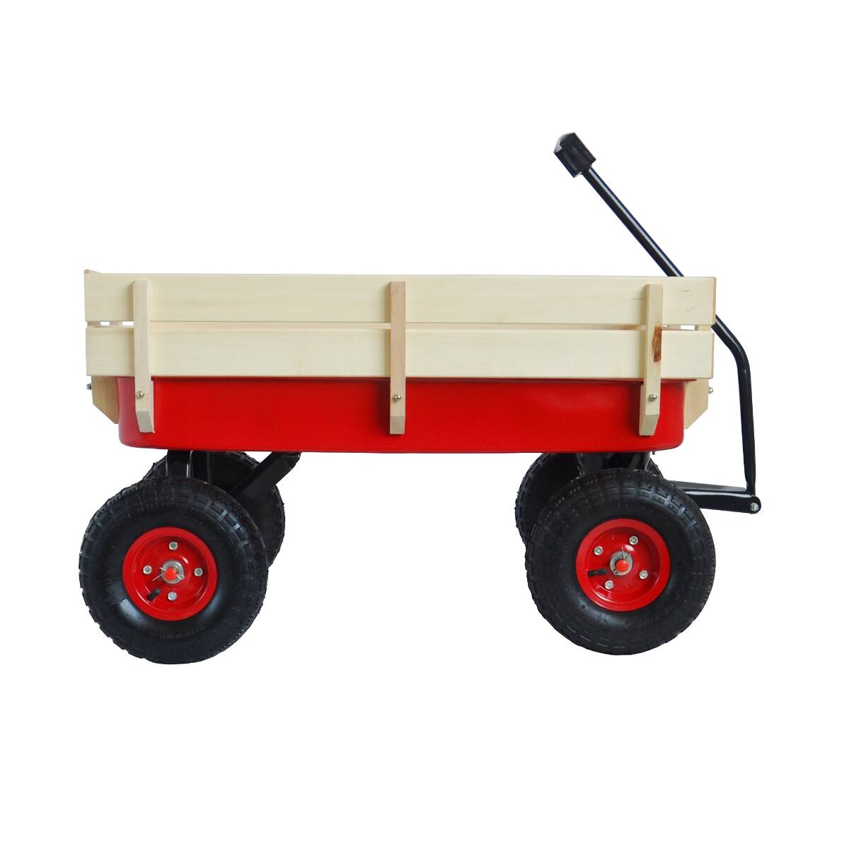 Alt View 7. Loheer - Loheer Garden Wagon Cart with Removable Wood Sides, Air Tires and Adjustable Handle, Red.