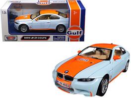 BMW M3 Coupe with "Gulf Oil" Livery Stripe 1/24 Diecast Model Car by Motormax - Light Blue With Orange