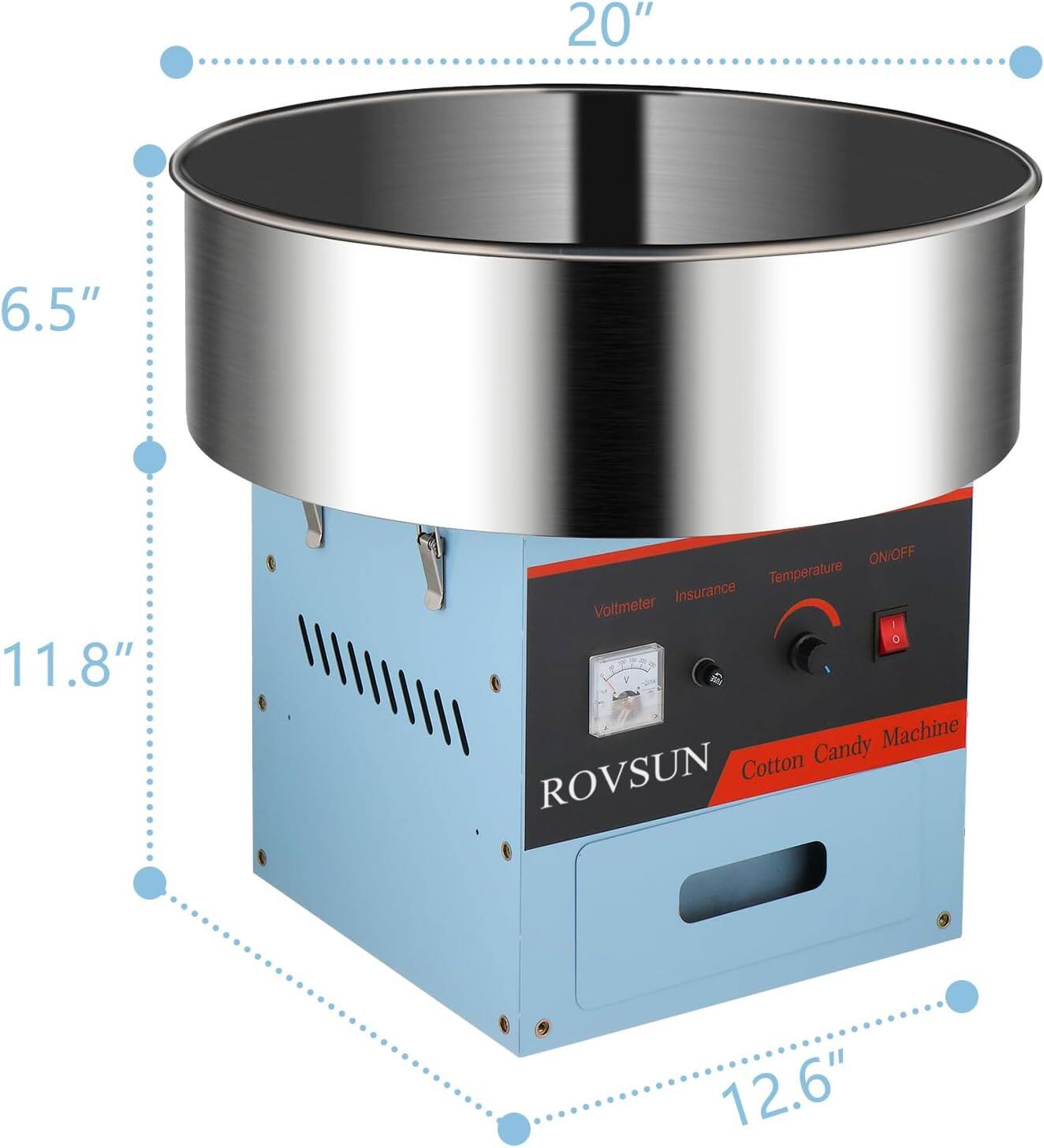 20" 6.5" 11.8" 12.6"  
ON/OFF Temperature Insurance Voltmeter - D  
Machine Cotton Candy ROVSUN