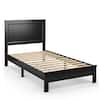 Alt View 1. Gymax - Gymax Twin Size Bed Frame Platform Slat High Headboard Bedroom Rubber Wood Leg Black - Black.