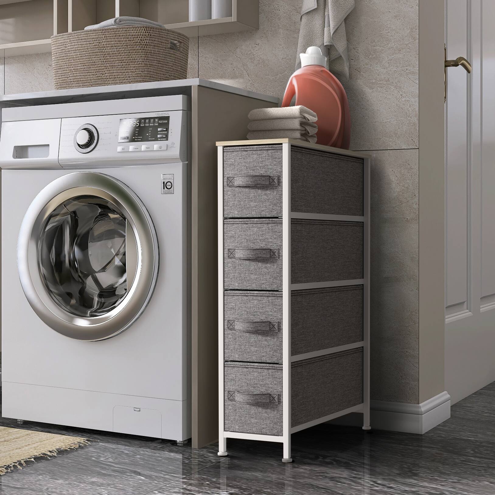 Alt View 1. Sorbus - Sorbus Narrow Dresser with 4 Drawers, Vertical Slim Storage Chest of Drawers with Steel Frame - Beige.