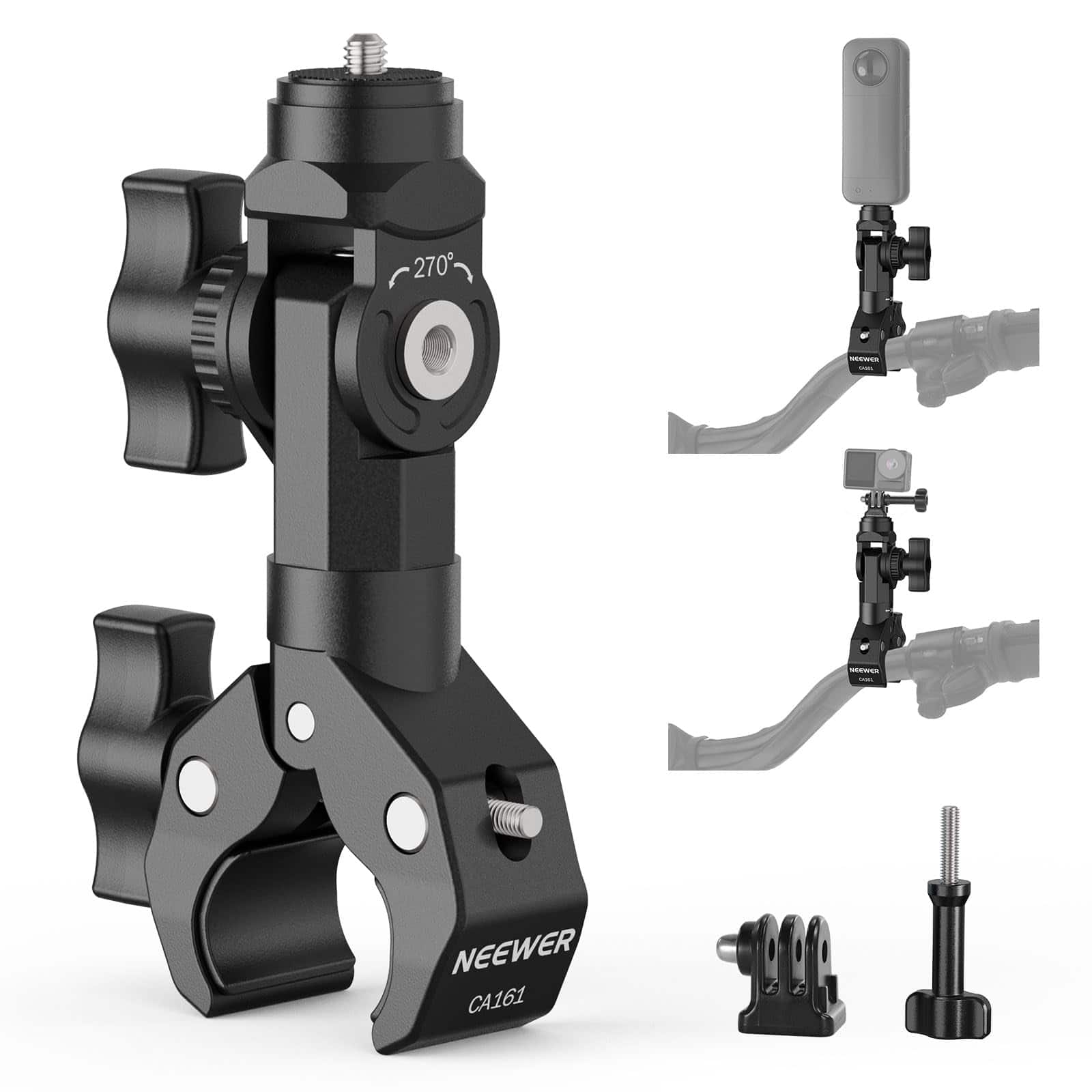 Neewer - Motorcycle Handlebar Mount for Camera - 360° Rotation Clip for Insta360 X5 & GoPro Hero 13