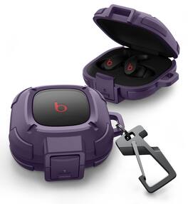 Dexnor - Rugged Bumper Case for Beats Fit Pro (2021) with Secure Lock, Shockproof Clear Cover with Carabiner & Keyring - Phantom Purple