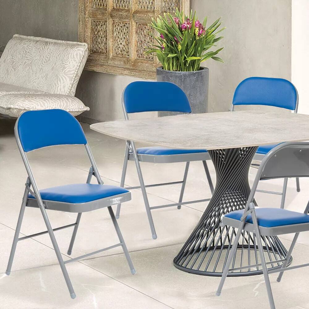 Alt View 3. Essen Blissed - 10 Pack Folding Chairs with Padded Seats for Events Home Office, Pu Leather Folding Chair Blue - Blue.