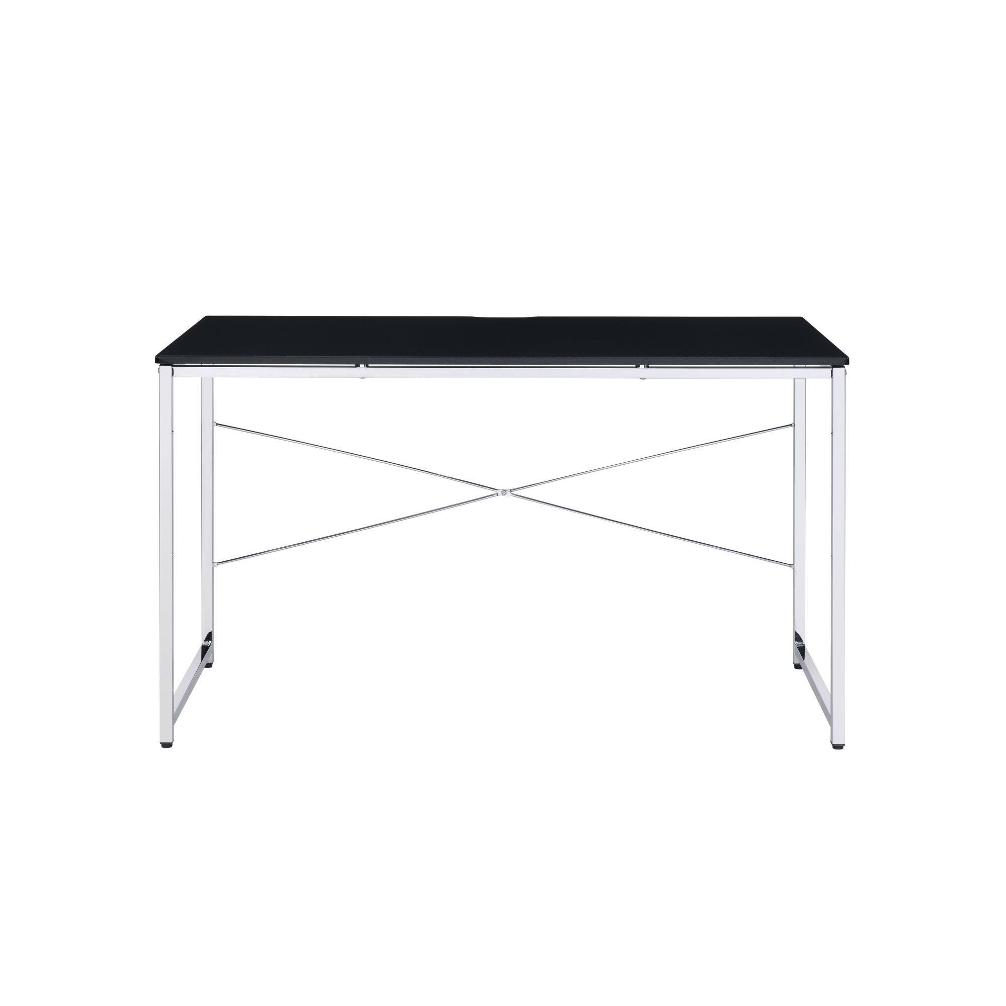 Alt View 2. GOODSILO - Modern Writing Desk with Metal Frame and X-Shape Support Bar for Home Office - Black+Chrome.