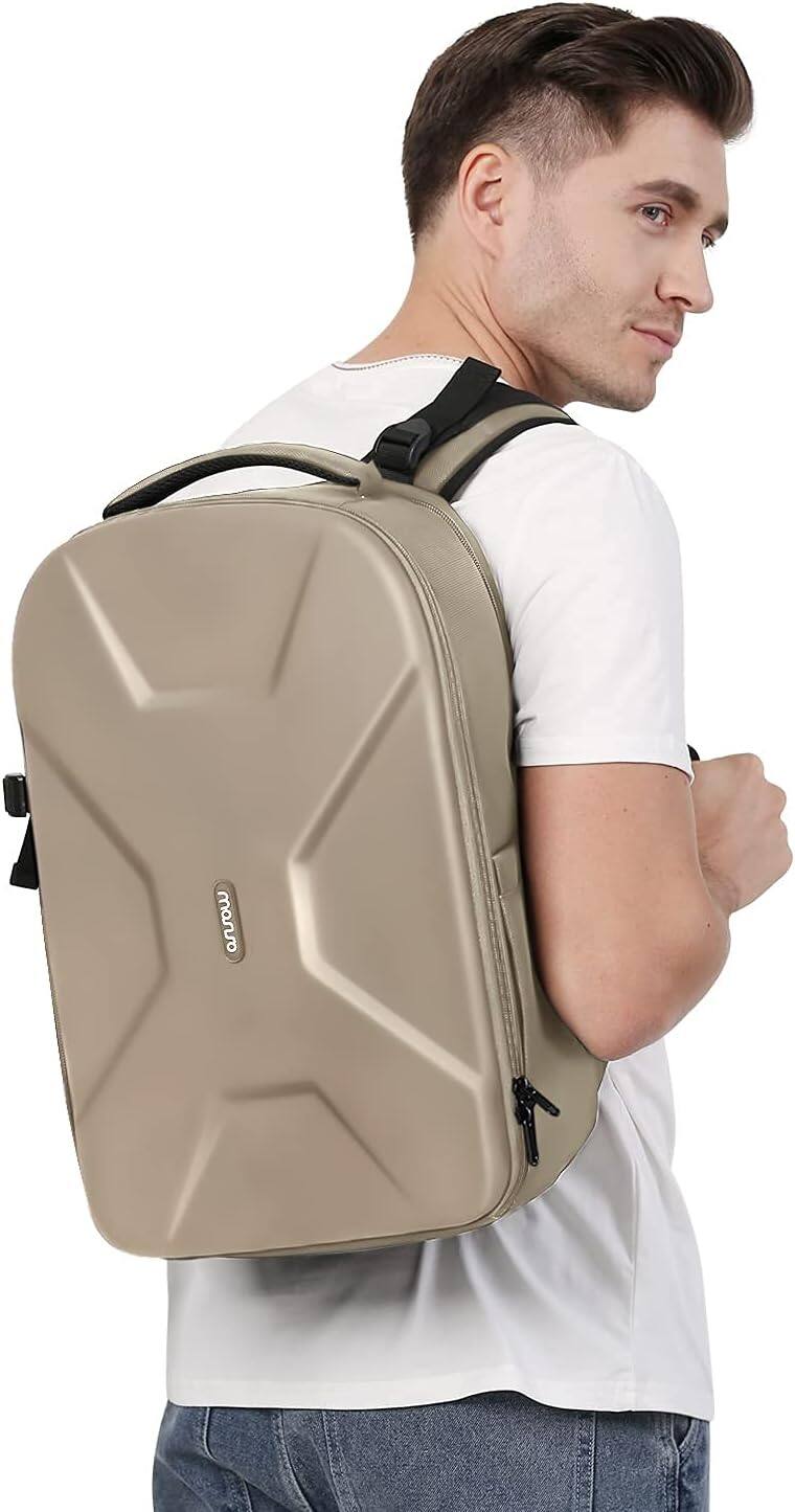 Alt View 2. mosiso - Camera Backpack 15-16 inch Waterproof Hardshell Camera Bag with Tripod Holder&Laptop Compartment - Camel.