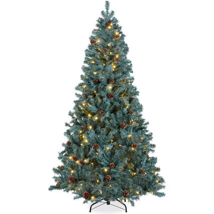 Front. Best Choice Products - Best Choice Products 6ft Pre-Lit Pre-Decorated Holiday Christmas Pine Tree w/ 1,000 Tips, 250 Lights, Base Blue Spruce - Blue Spruce.