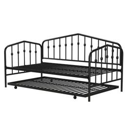 Hivvago - Twin size Modern Industrial Metal Daybed with Trundle Bed Frame - Black