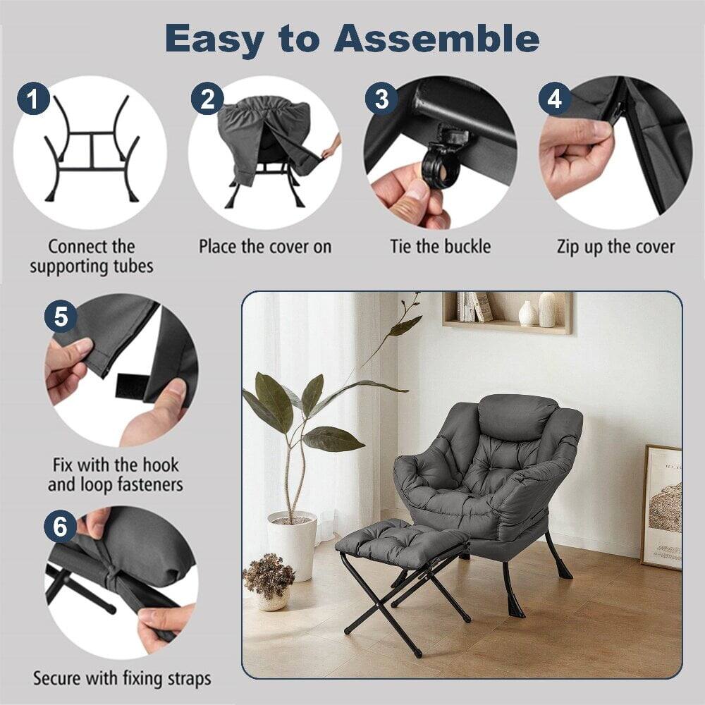 1. Easy to Assemble
2. Connect the supporting tubes
3. Place the cover on
4. Tie the buckle
5. Zip up the cover
6. Fix with the hook and loop fasteners
7. Secure with fixing straps