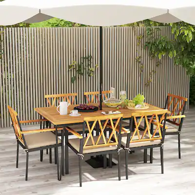 2 seater patio set with umbrella Withniture Outdoor Bistro Table and Chairs of Cast Aluminum Bistro Set Hole, All Weather Bistro Table Set for Garden, Suitable for All People, Bronze : Patio is complemented by a 1.57umbrella Gymax 7 PCS Patio Dining