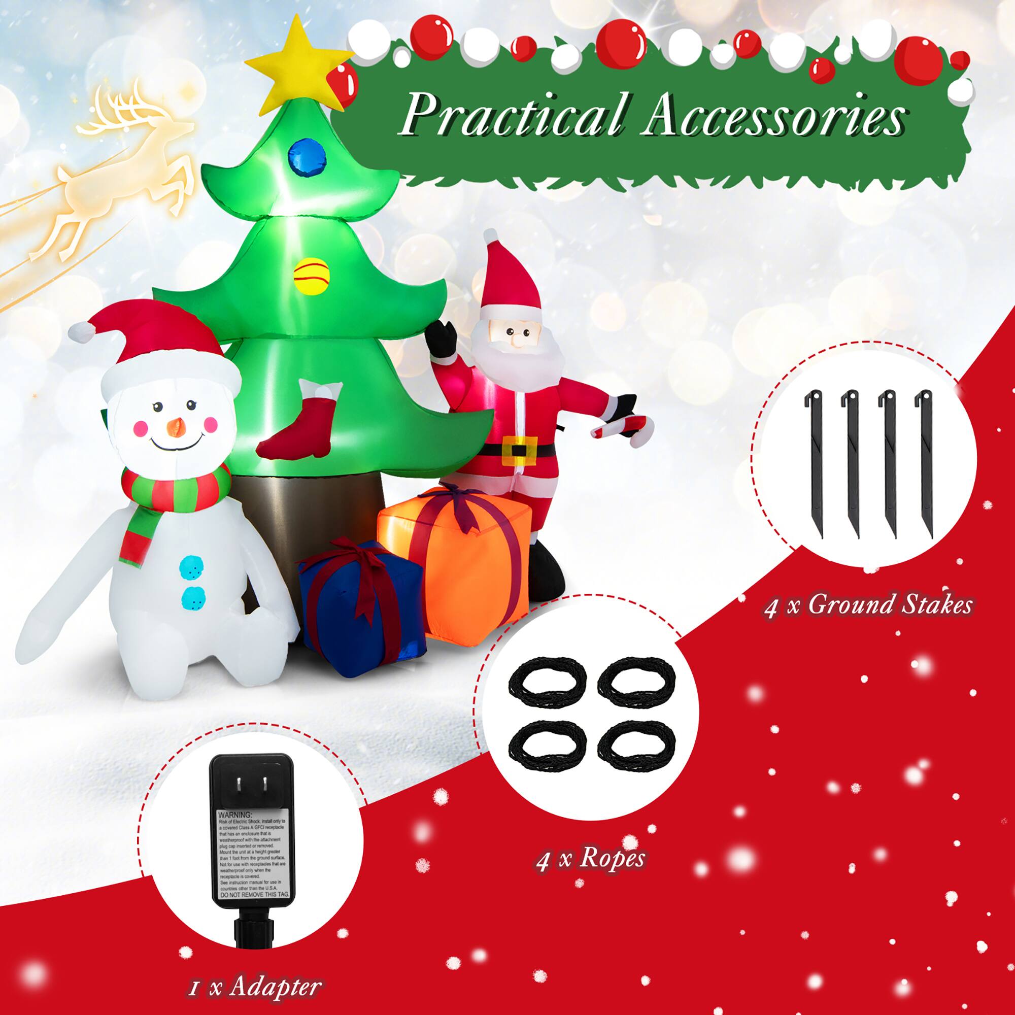 Practical Accessories:
4 x Ground Stakes
4 x Ropes
1 x Adapter