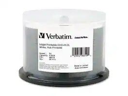 Verbatim - DVD+R DL 8.5GB 8X DataLifePlus Hub InkJet Printable 50 Pack Spindle - White