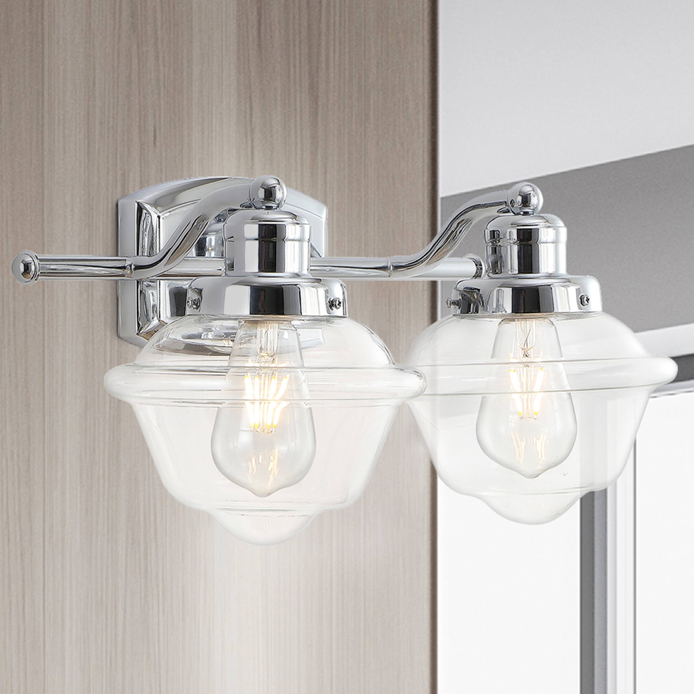 Alt View 1. Jonathan Y - Orleans 16.75" 2-Light Iron/Glass schoolhouse LED Vanity Light, Chrome - Chrome.